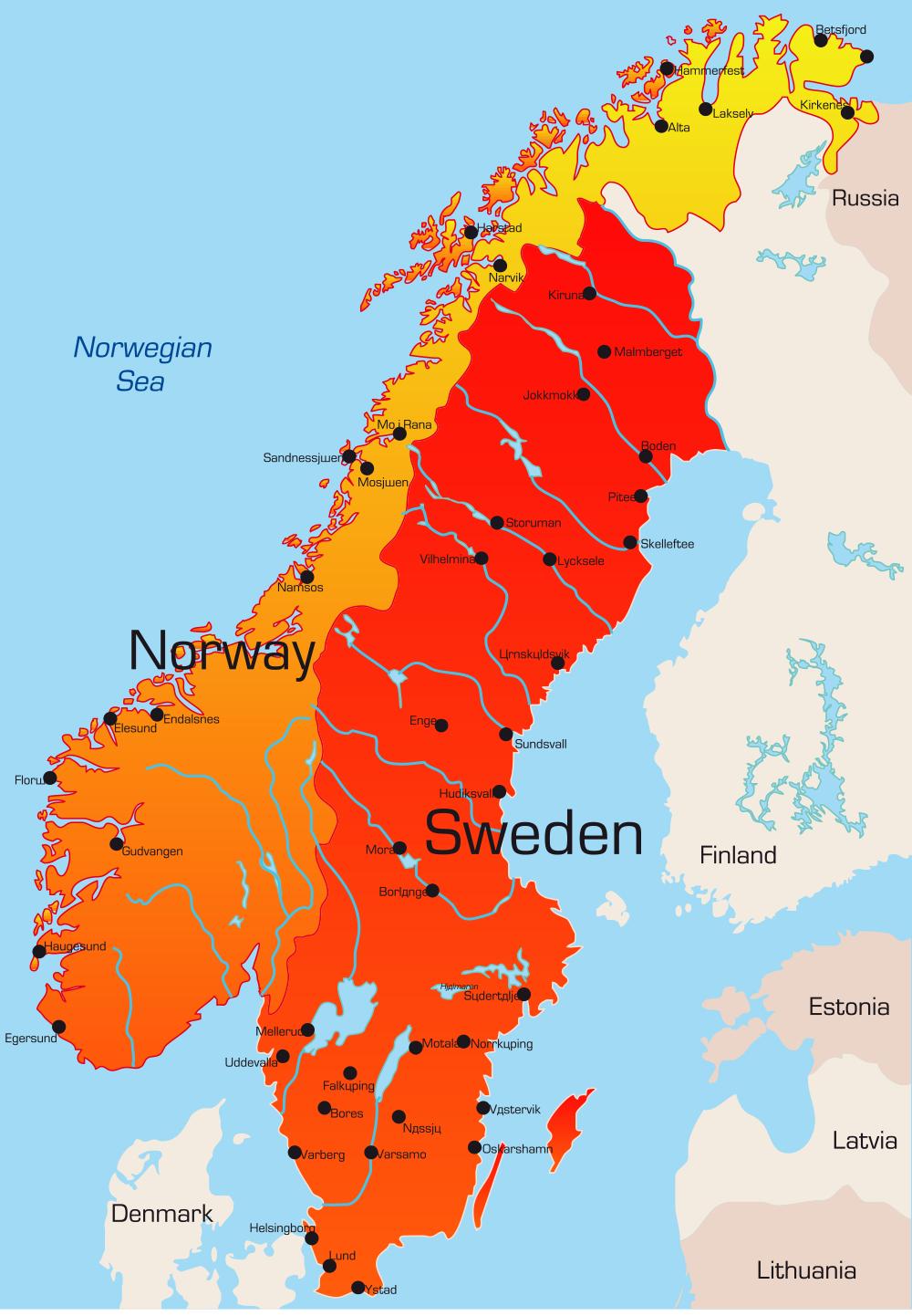 kort over sverige med bynavne Sverige Kort Byer Kort Over Sverige Med Byer I Det Nordlige Europa kort over sverige med bynavne